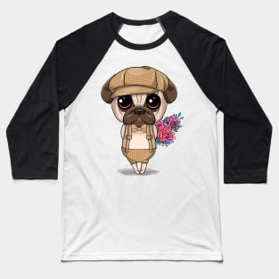 Cute pug dog with flowers Baseball T-Shirt